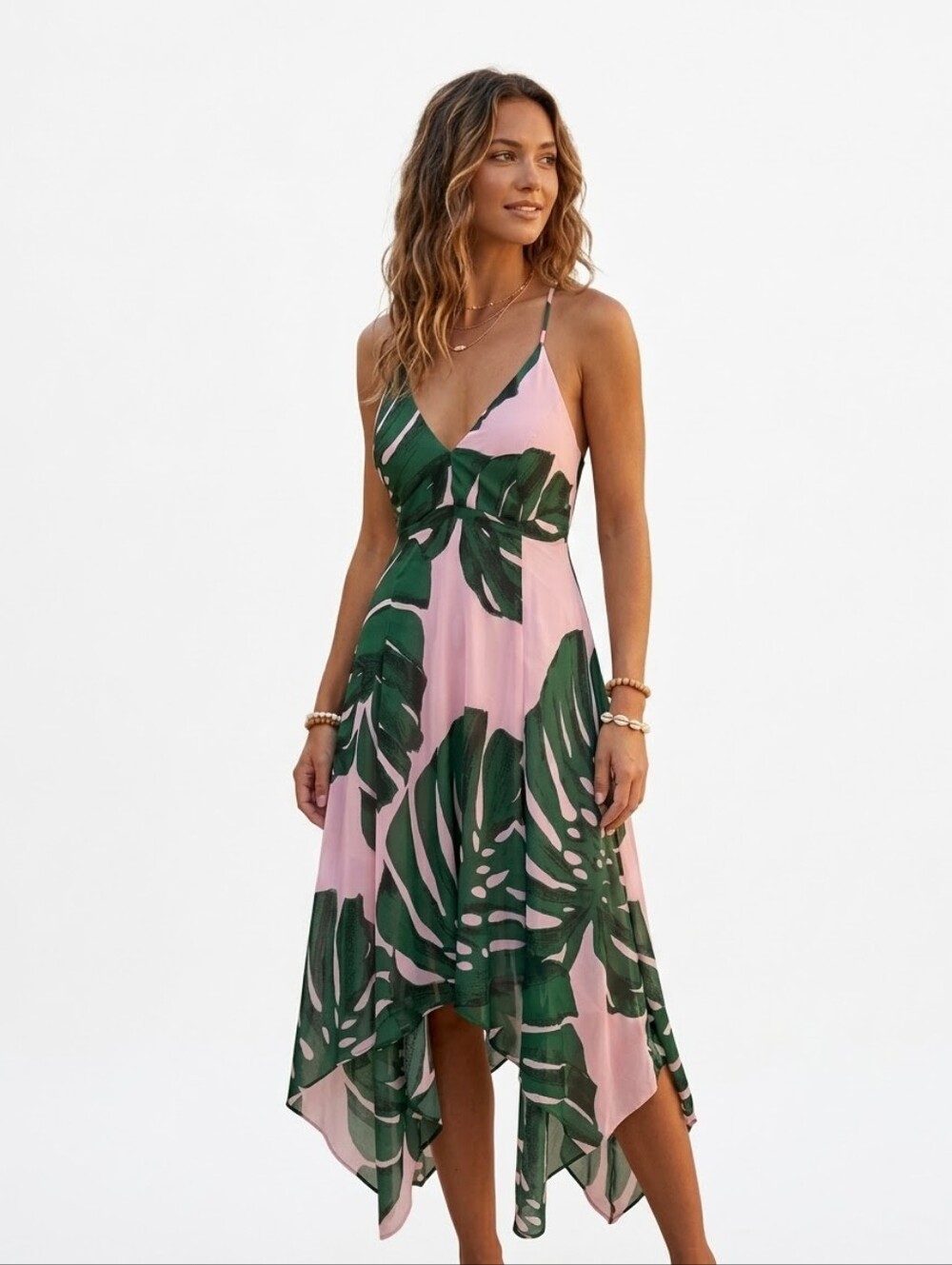 😍Express Women's Tropical Floral Maxi Dress in Pink & Green Size Small